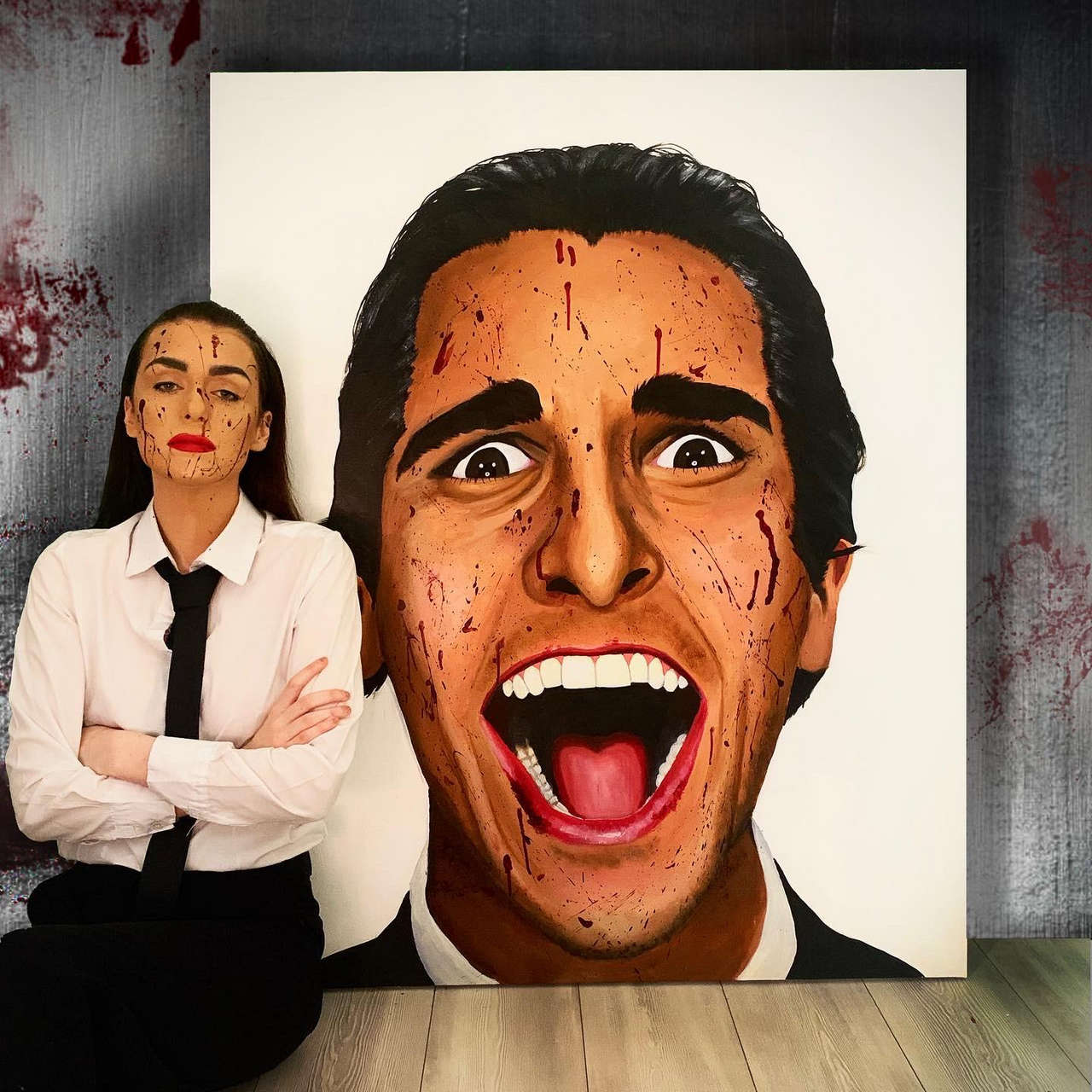 I Cosplayed As Patrick Bateman To Pose Next To My Painting I Love American Psycho Simple But Fu