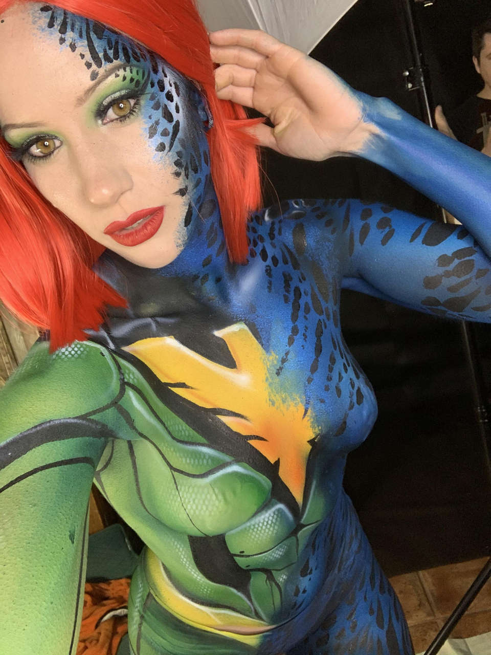 Body Painted Boobies As Mystique Turning Into Phoeni