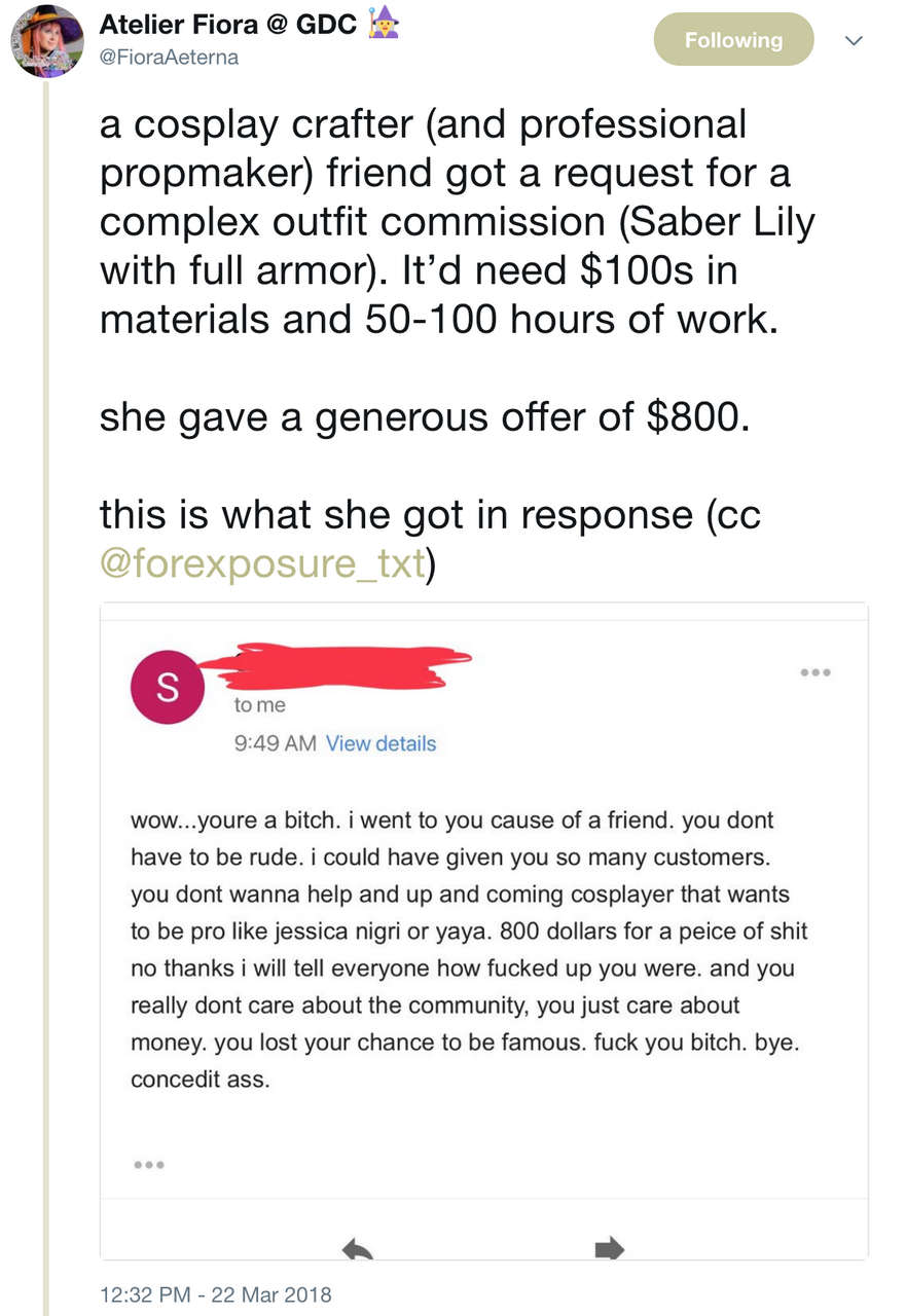Cosplay Crafter Has The Gall To Charge For Their Wor