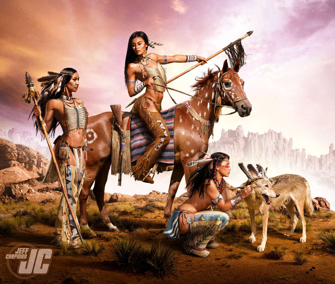 Three Native American Ladies Protecting The Lan