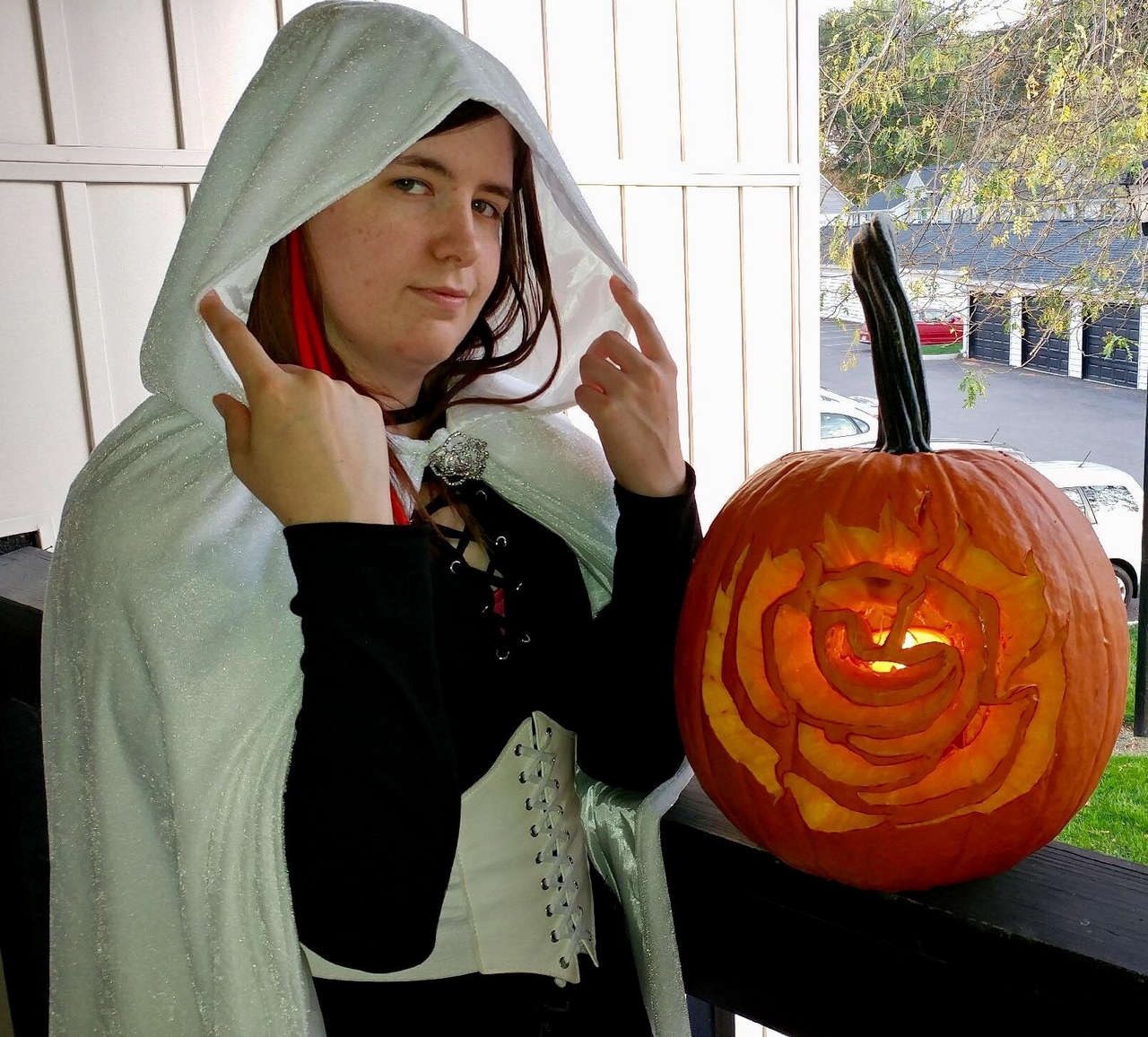 Self My Summer Rose Cosplay With Symbol Carved Pumpkin Ready For Hallowee