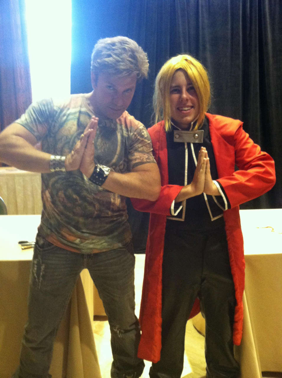 A Picture Of Me Cosplaying Edward Elric And Posing With Vic Mignogna At Oni Con 201