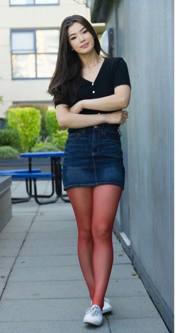 Cute Asian Jean Skirt Red Pantyhos