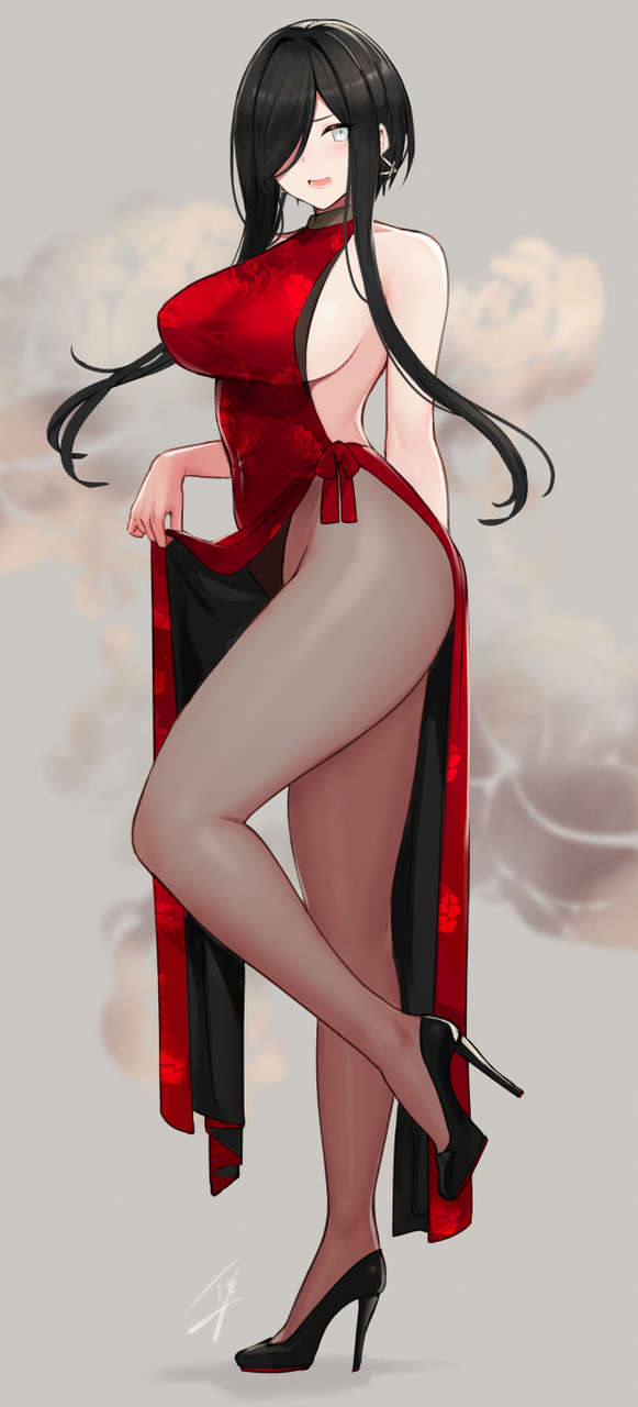 Red China Dress Thighdeolog