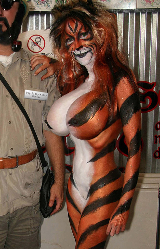 Just Some Really Big Body Painted Tiger Boob