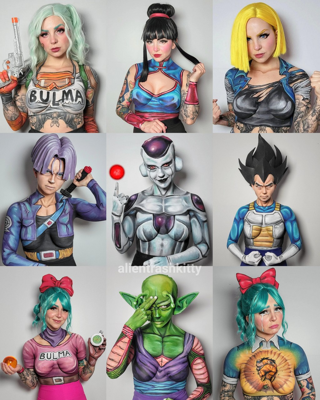 Dragon Ball Characters In Bodypaint Cosplay By Alientrashkitt