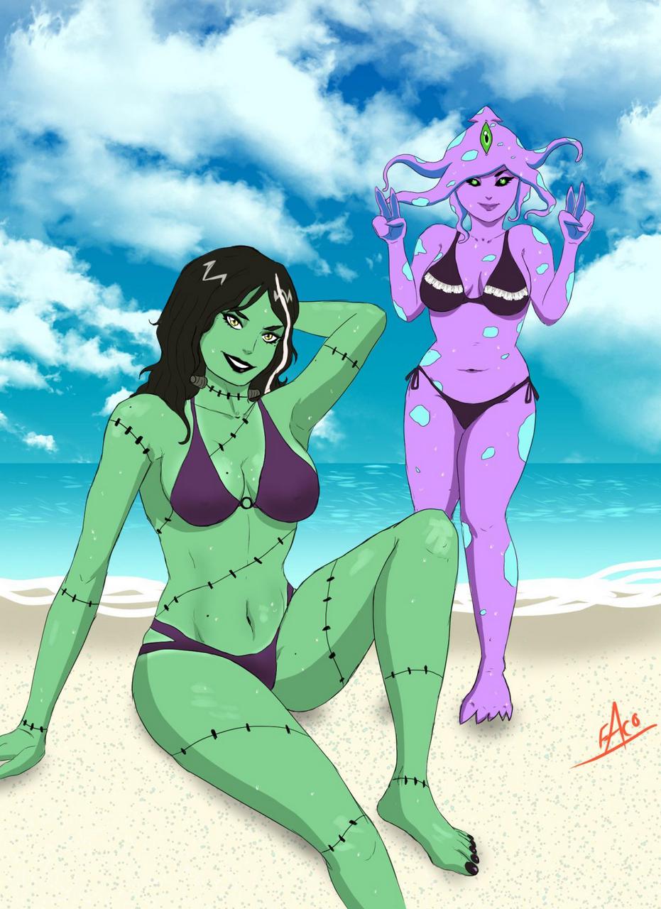 A Couple Of Monster Girls On The Beach I Drew Faconato