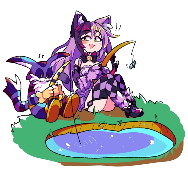 Cheshire Cat And Big The Cat Being Fishing Buddie
