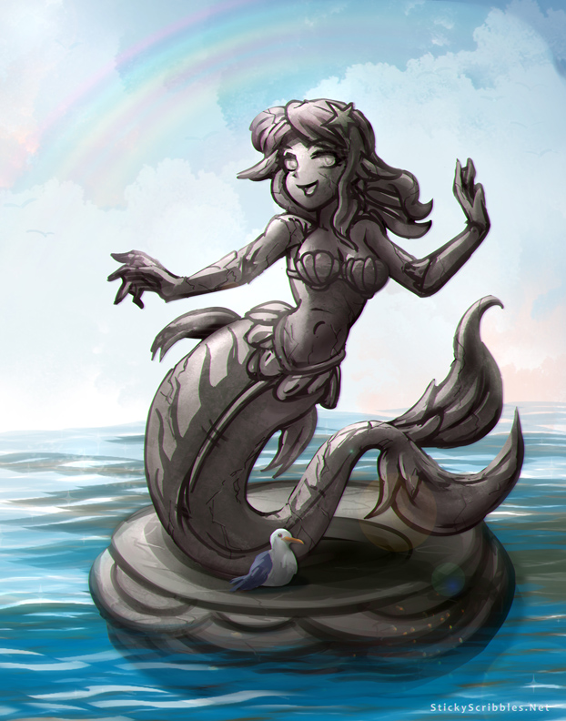 Mermaid Statue Transformation Stickyscribble