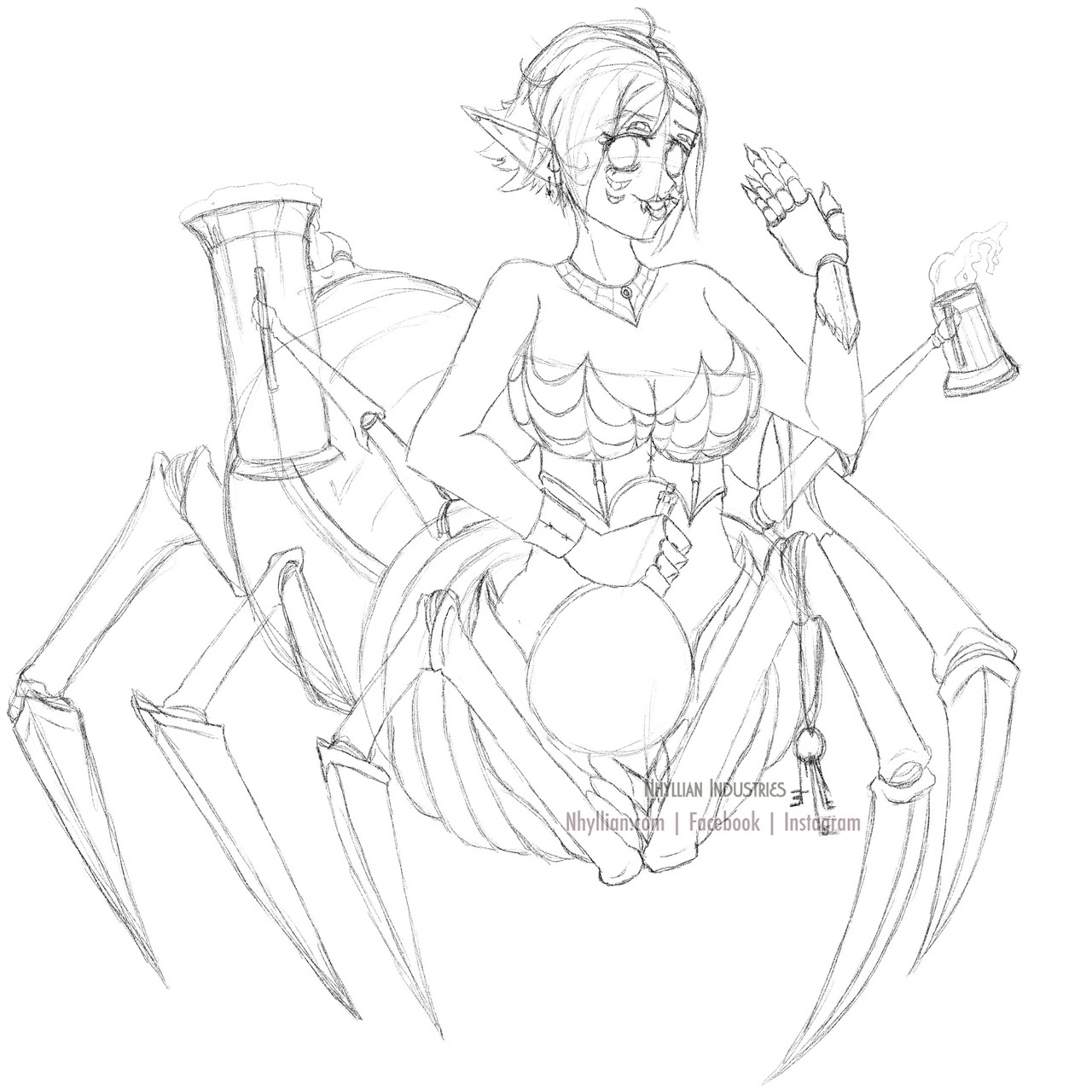 Monster Girl Set 02 Spider Barmaid Sketch Art By M