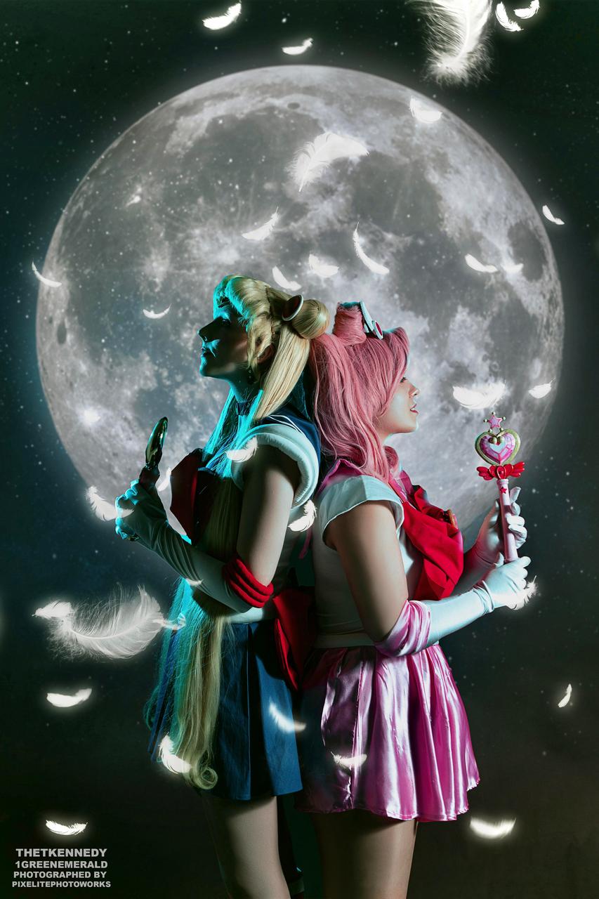 Sailor Moon And Sailor Chibi Moon By 1greenemerald And Thetkenned