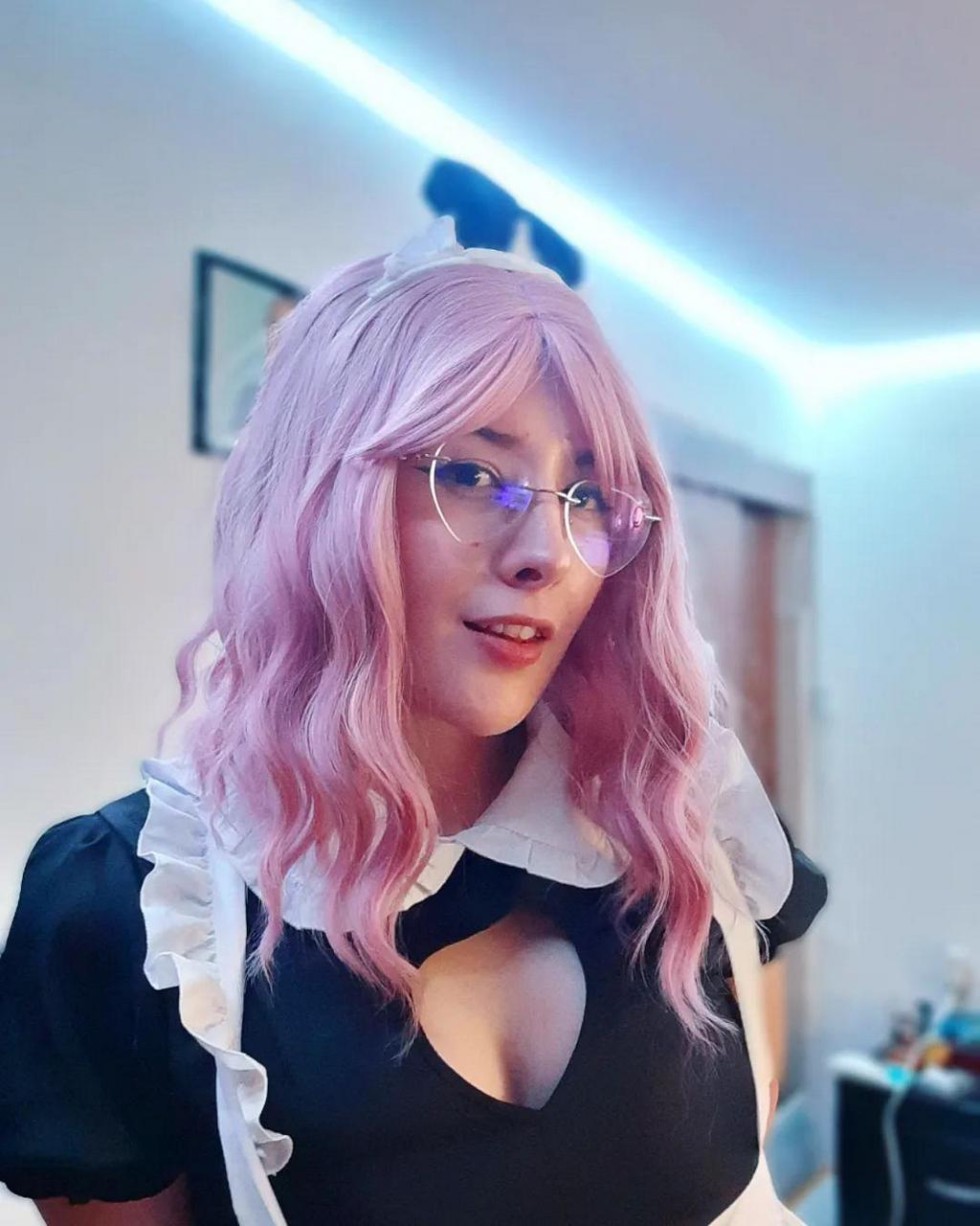 Self Pink Hair Cosplay Maid Caf