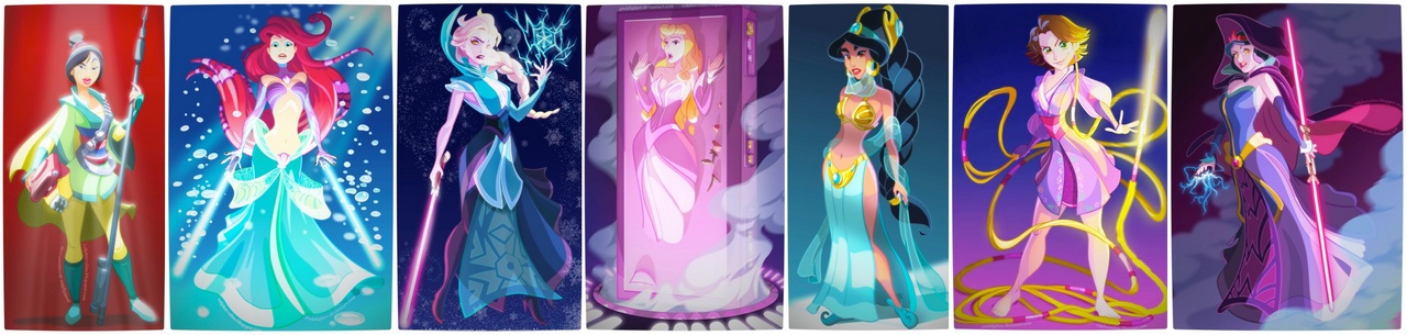 Pushfighter Artist Elsa Frozen Snow White Ariel Rapunzel Jasmine Hua Mulan Aurora Sleeping Beauty Sith Lor