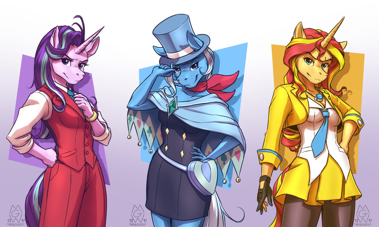 Apollo Justice Athena Cykes Starlight Glimmer Mlp Sunset Shimmer Eg Trixie Mlp Trucy Wright By Mykegreywol