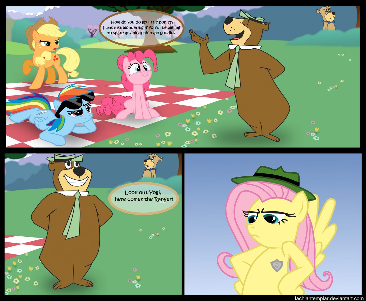 Applejack Mlp Boo Boo Bear Fluttershy Mlp Pinkie Pie Mlp Rainbow Dash Mlp Ranger Smith Yogi Bear Character Artis