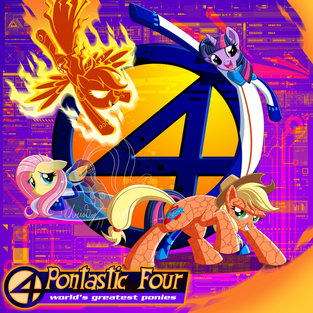 Applejack Mlp Fluttershy Mlp Mr Fantastic Marvel Rainbow Dash Mlp The Human Torch Marvel The Invisible Woman Marvel The Thing Marvel Twilight Sparkle Mlp By Captricosakar