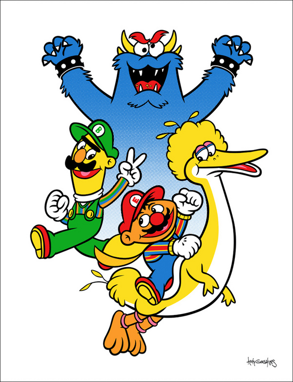 Bert Big Bird Bowser Cookie Monster Ernie Luigi Mario Artis