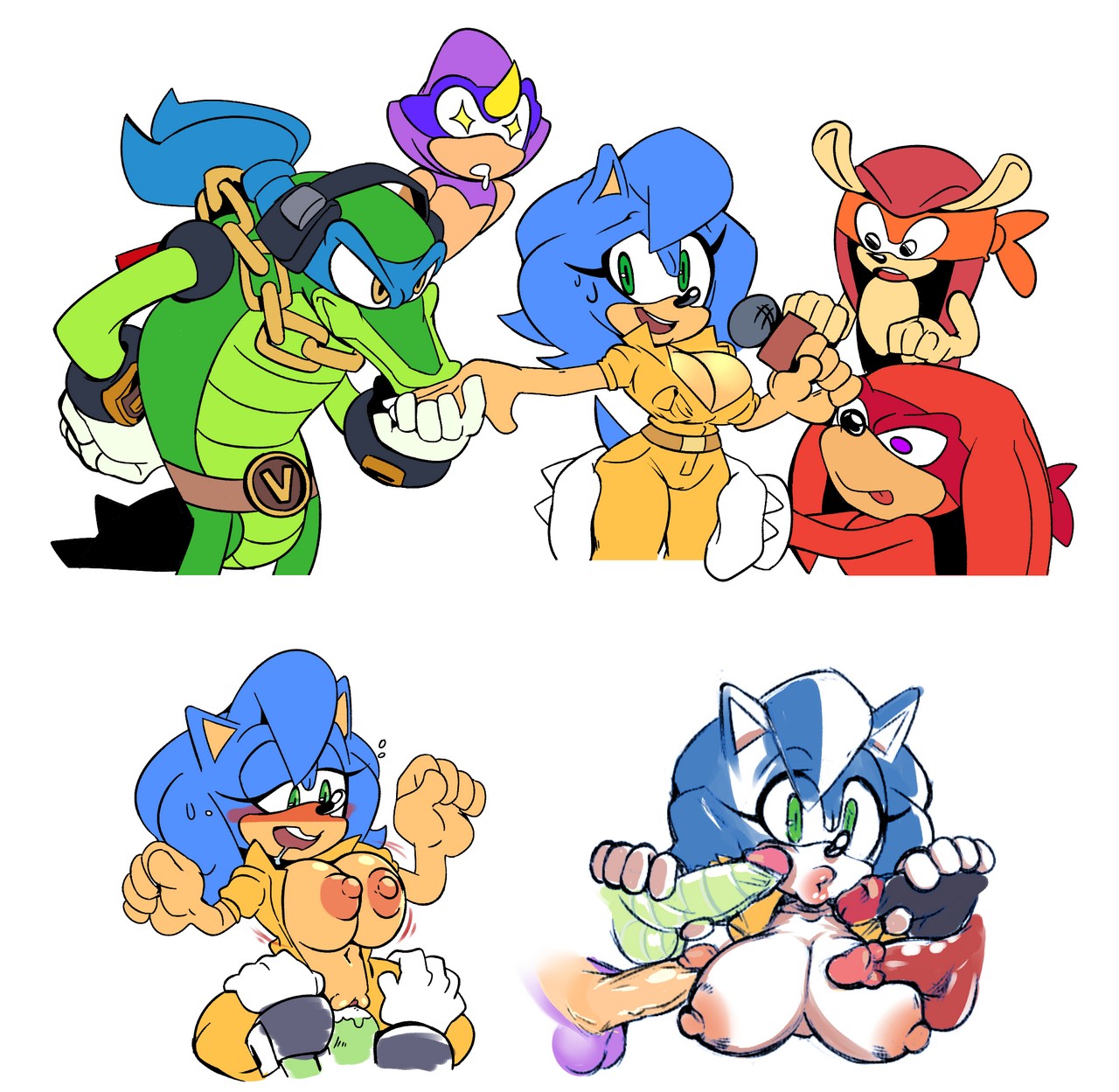Espio The Chameleon Knuckles The Echidna Mighty The Armadillo Sonic The Hedgehog Vector The Crocodile By Missphas
