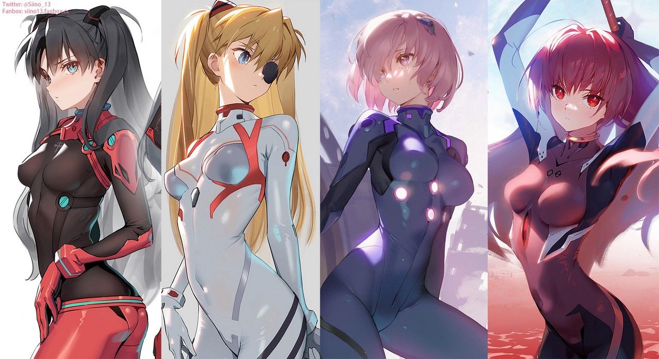 Ayanami Rei Mash Kyrielight Scathach Fate Grand Order Souryuu Asuka Langley Toosaka Rin By Siin