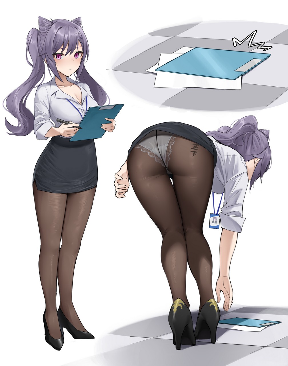 Keqing Accidentally Dropping Her Files By Thighdeolog