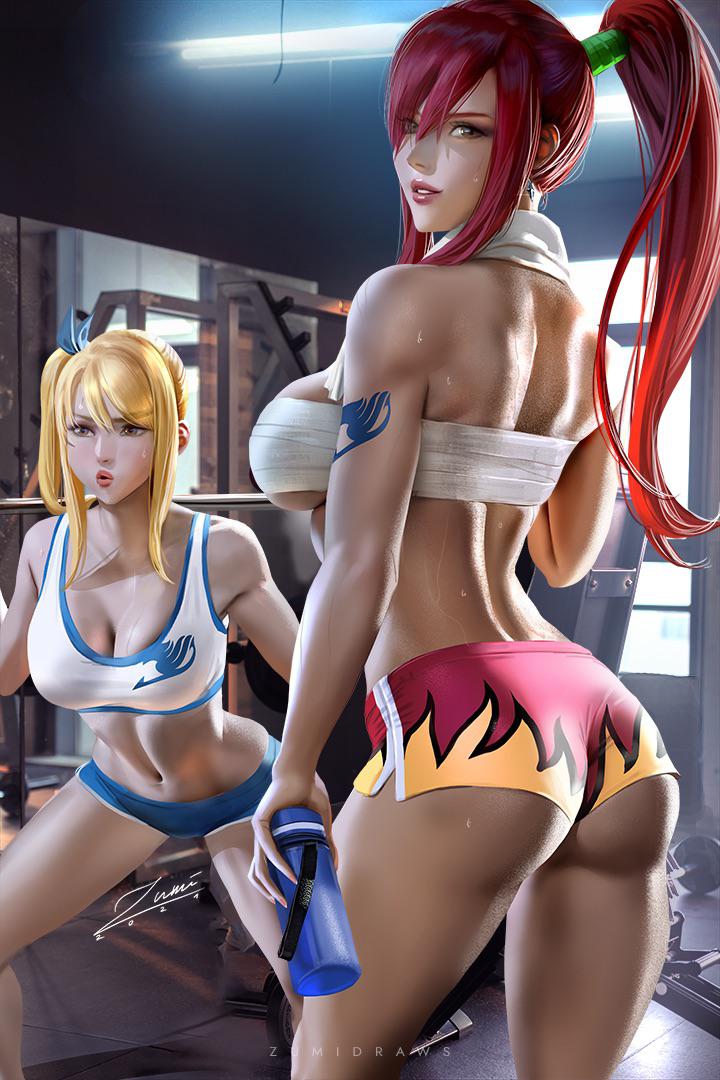 Lucy And Erza At The Gym Fairy Tail Thighdeolog